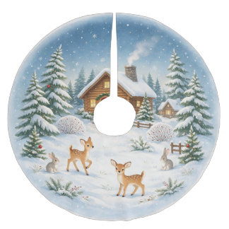 Jupon De Sapin En Polyester Brossé Merveilleux Paysage d'Hiver