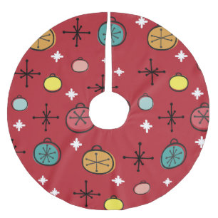 Jupon De Sapin En Polyester Brossé Mi-siècle Moderne Rétro Art de Noël Rouge