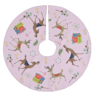 Jupon De Sapin En Polyester Brossé Mid Century Modern   Cadeau de Noël Rose Rétro