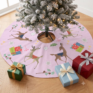 Jupon De Sapin En Polyester Brossé Mid Century Modern Cadeau de Noël Rose Rétro