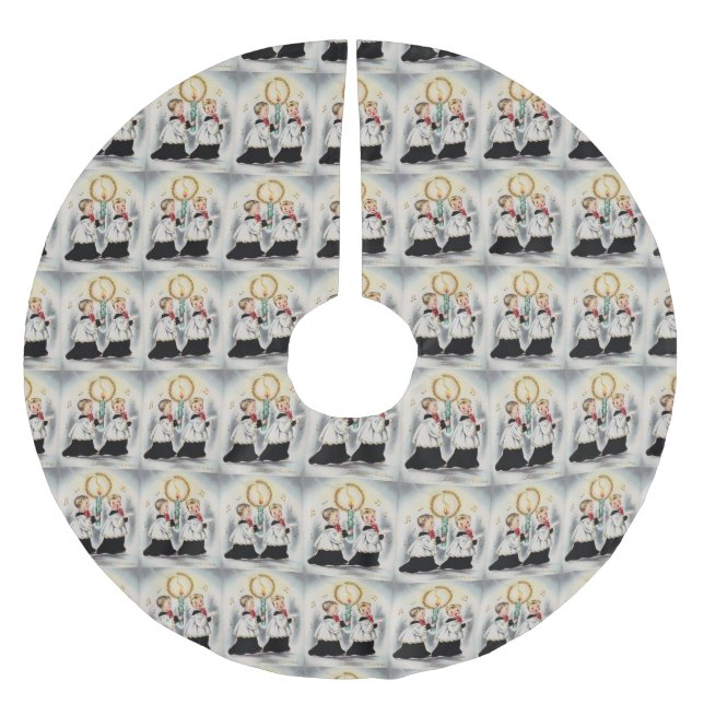 Jupon De Sapin En Polyester Brossé Mid Century Moderne Noël 1950's Choir Boys (Devant)