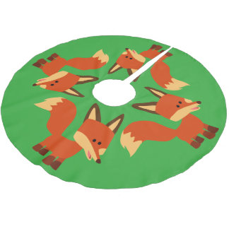 Jupon De Sapin En Polyester Brossé Mignonne Astute Cartoon Fox Tree Jupe