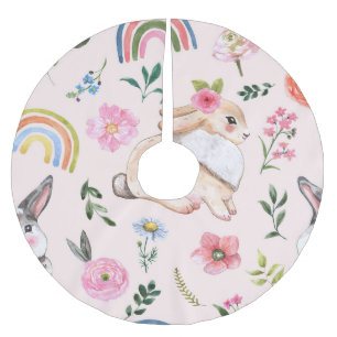 Jupon De Sapin En Polyester Brossé Mignons lapins de Pâques modèle floral