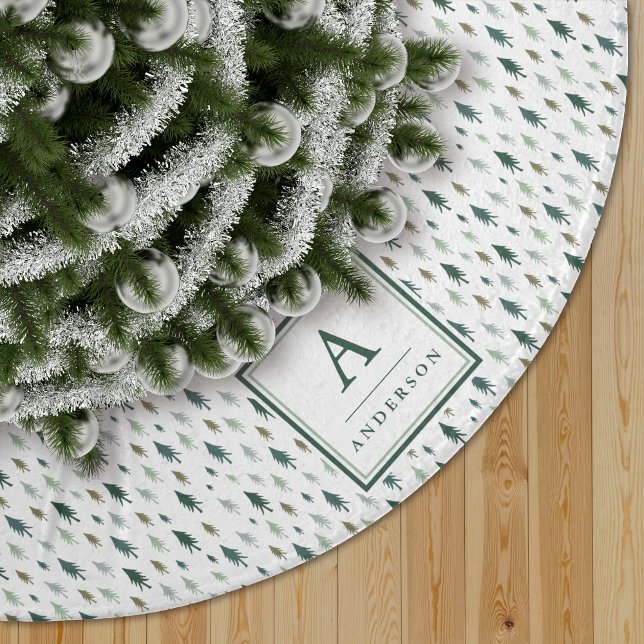 Jupon De Sapin En Polyester Brossé Minuscules arbres | Jupe d'arbre monogramme (Créateur téléchargé)