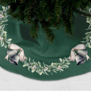 Jupon De Sapin En Polyester Brossé Mistletoe et boules d'argent vert