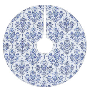 Jupon De Sapin En Polyester Brossé Modèle de damas fleuri - bleu
