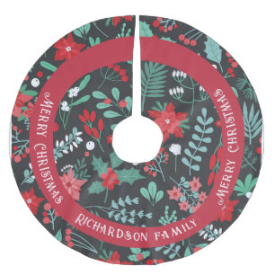 Jupon De Sapin En Polyester Brossé modèle de fleur de nom de famille personnalisé de