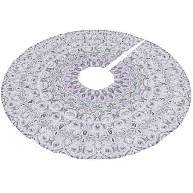 Jupon De Sapin En Polyester Brossé Modèle de mandala aux couleurs lavande et verte (Angle)