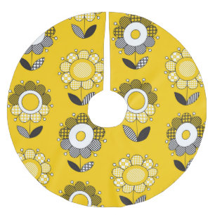 Jupon De Sapin En Polyester Brossé Modèle floral jaune simple