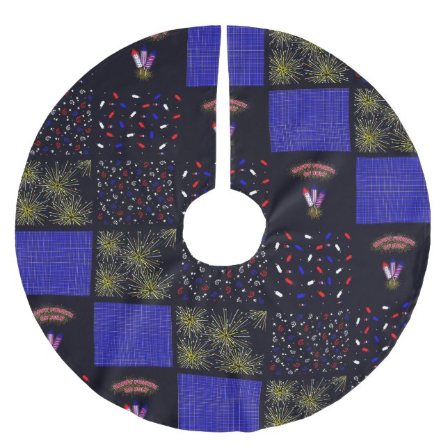 Jupon De Sapin En Polyester Brossé Modèle patchwork du 4 juillet - 4 juillet (Devant)