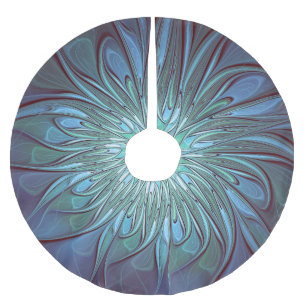 Jupon De Sapin En Polyester Brossé Moderne Abstrait tendance Fleur bleue Fractal Art