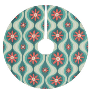 Jupon De Sapin En Polyester Brossé Moderne du milieu du siècle : Fleurs orange Abstra