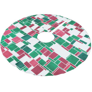 Jupon De Sapin En Polyester Brossé Moderne Gras Rouge et Vert Noël Mondrian