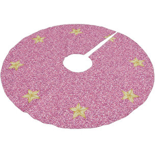 Jupon De Sapin En Polyester Brossé Moderne joli rose pailleté étoiles dorées Noël 