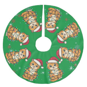 Jupon De Sapin En Polyester Brossé Moderne joyeux chat arbre de Noël chaton minou