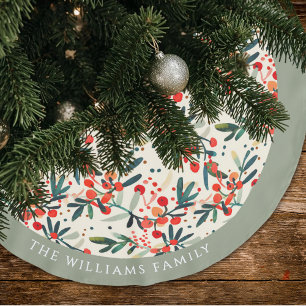 Jupon De Sapin En Polyester Brossé Moderne Noël Holly Berries Personnalisé