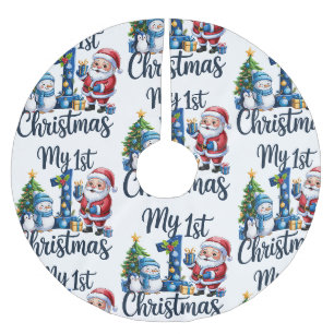 Jupon De Sapin En Polyester Brossé Mon premier 1er Noël bébé garçon bleu Xmas bonhomm