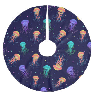 Jupon De Sapin En Polyester Brossé Monde de méduses sous-marines : motif lumineux.
