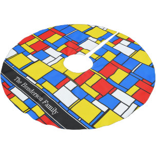 Jupon De Sapin En Polyester Brossé Mondrik Style Rouge Bleu Jaune Noir Nom Monogramme