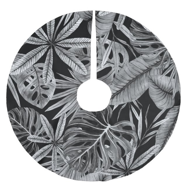 Jupon De Sapin En Polyester Brossé Monochrome Tropical, Aquarelle Texture Feuille. (Devant)