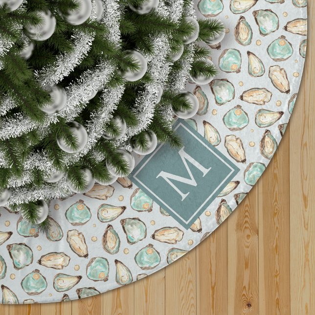 Jupon De Sapin En Polyester Brossé Monogram Coastal Oyster Shell (Créateur téléchargé)