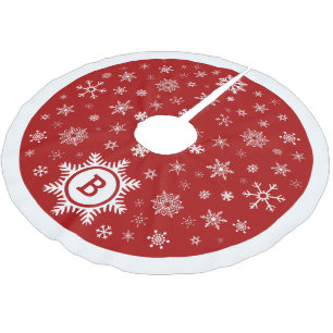 Jupon De Sapin En Polyester Brossé Monogram Snowflake Arbre de Noël Jupe rouge/blanc