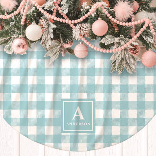 Jupon De Sapin En Polyester Brossé Monogramme à carreaux Gingham bleu et blanc