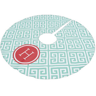 Jupon De Sapin En Polyester Brossé Monogramme à clé rouge et Aqua