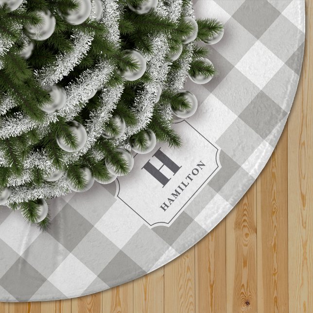 Jupon De Sapin En Polyester Brossé Monogramme à plat de buffle gris et blanc (Créateur téléchargé)