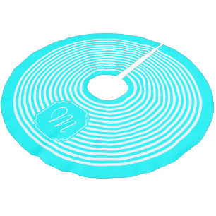Jupon De Sapin En Polyester Brossé Monogramme Aqua Bleu et Blanc Rayé