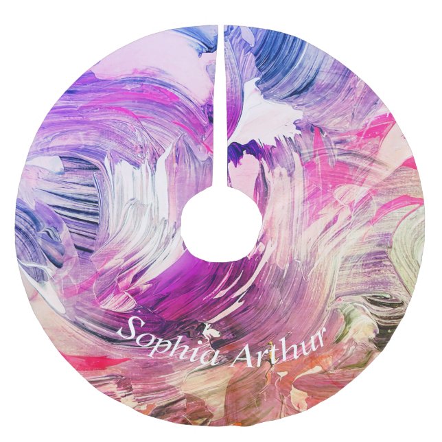 Jupon De Sapin En Polyester Brossé Monogramme Art Abstrait violet rose bleu (Devant)