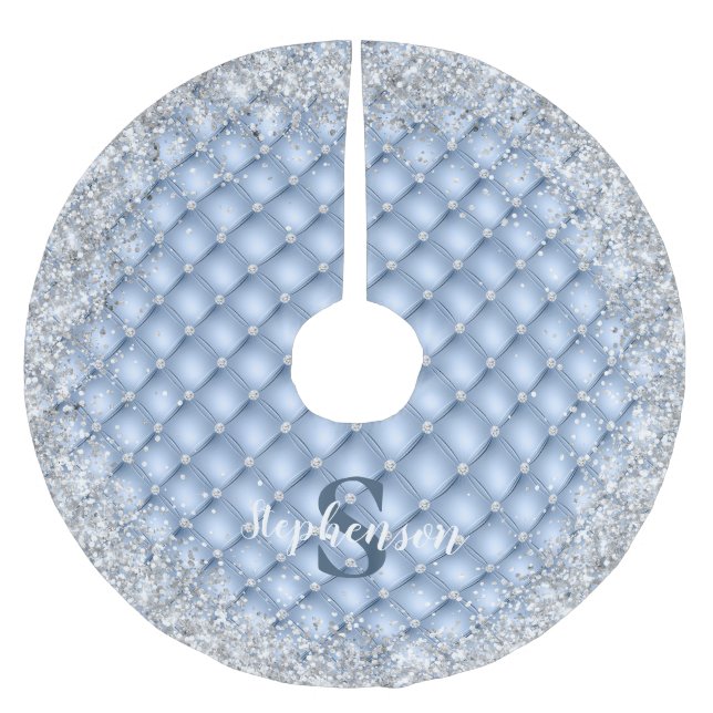 Jupon De Sapin En Polyester Brossé Monogramme Bleu clair Tufé Diamant Parties scintil (Devant)