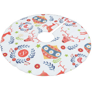 Jupon De Sapin En Polyester Brossé Monogramme d'art populaire scandinave Noël