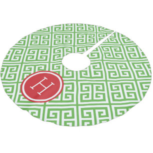 Jupon De Sapin En Polyester Brossé Monogramme de clé grecque verte et rouge