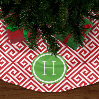 Jupon De Sapin En Polyester Brossé Monogramme de clé rouge et verte grecque
