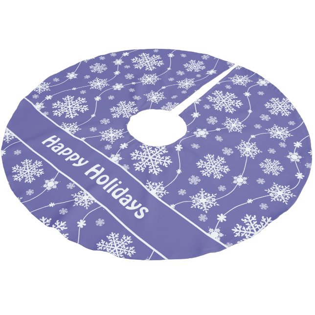 Jupon De Sapin En Polyester Brossé Monogramme de flocon blanc vif et blanc hivernal (Angle)