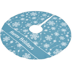 Jupon De Sapin En Polyester Brossé Monogramme de flocons de neige bleu clair et blanc