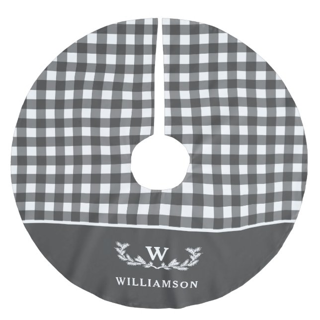 Jupon De Sapin En Polyester Brossé Monogramme de la ferme moderne Buffalo Plaid (Devant)