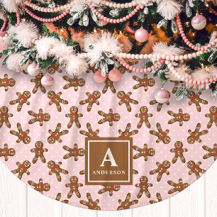 Jupon De Sapin En Polyester Brossé Monogramme de Noël homme en pain d'épice rose