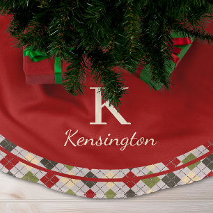Jupon De Sapin En Polyester Brossé Monogramme de Noël Russe Rouge Vert Jacquard