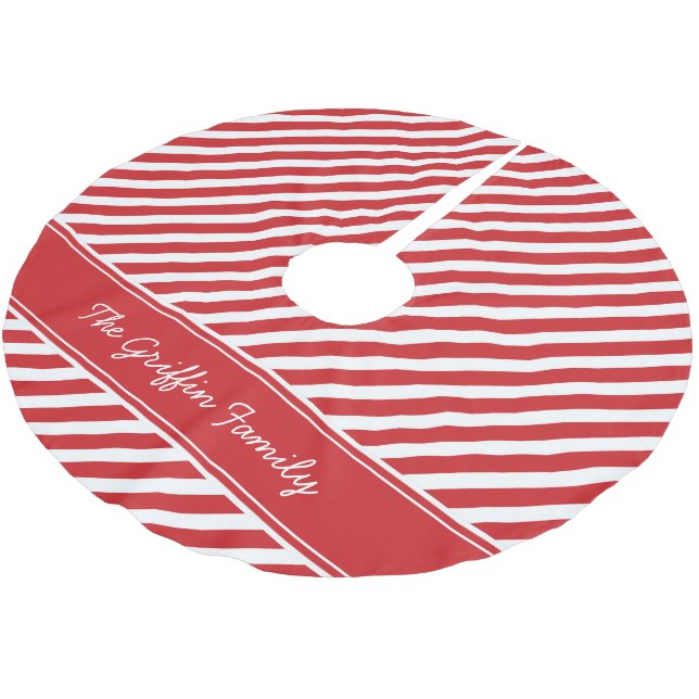 Jupon De Sapin En Polyester Brossé Monogramme des bandes de preppy rouge et blanc (Angle)