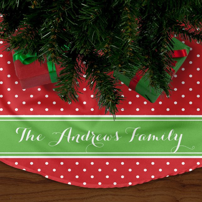 Jupon De Sapin En Polyester Brossé Monogramme des points de preppy rouge et vert (Créateur téléchargé)