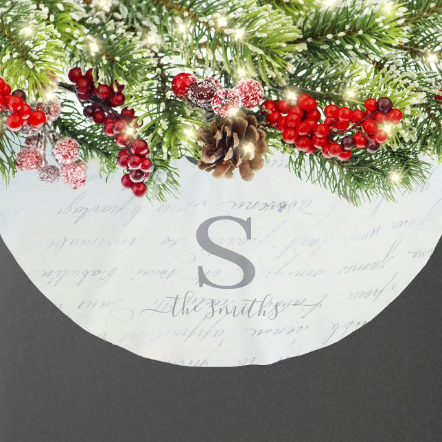 Jupon De Sapin En Polyester Brossé Monogramme Famille Blanc Bleu Motif Noël (Monogram Family White Blue Pattern Christmas Brushed Polyester Tree Skirt
)