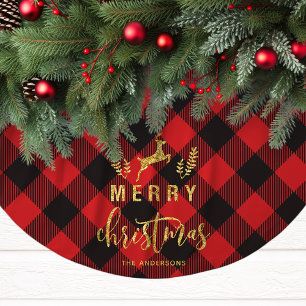 Jupon De Sapin En Polyester Brossé Monogramme Joyeux Noël Plaid de Buffalo