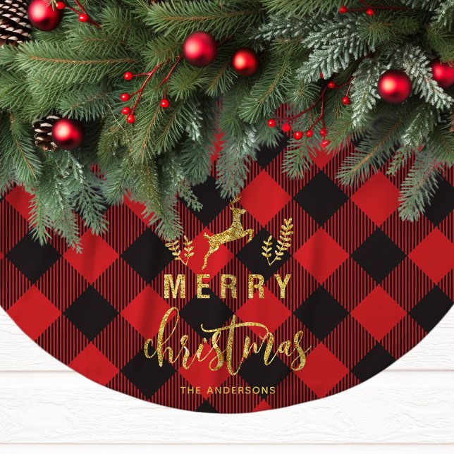 Jupon De Sapin En Polyester Brossé Monogramme Joyeux Noël Plaid de Buffalo (Créateur téléchargé)