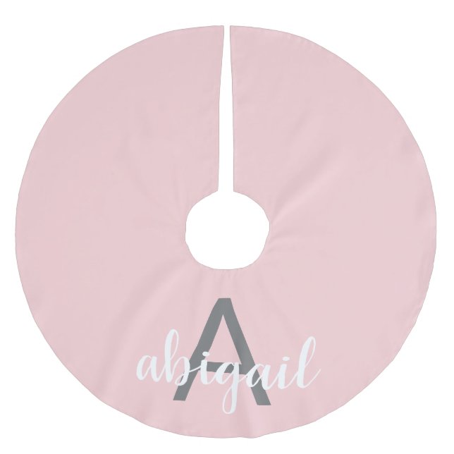 Jupon De Sapin En Polyester Brossé Monogramme Moderne Rose Fardé (Devant)