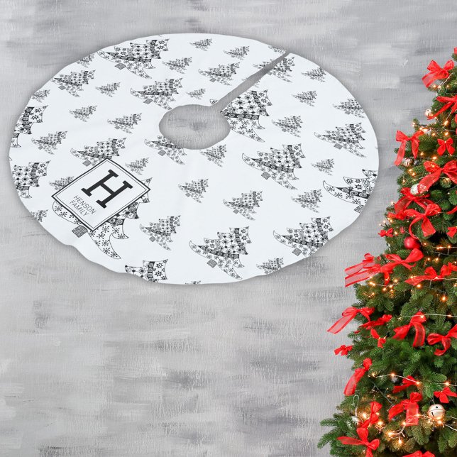 Jupon De Sapin En Polyester Brossé Monogramme Motif de gribouillis de Noël (Créateur téléchargé)