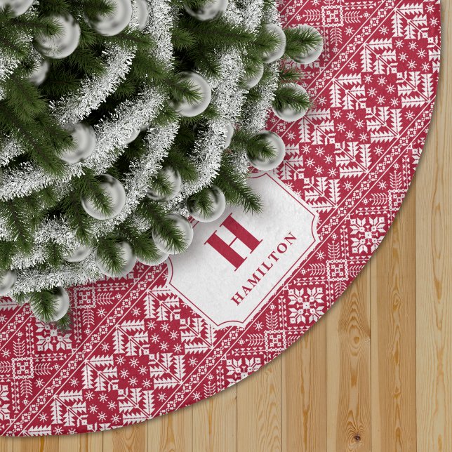 Jupon De Sapin En Polyester Brossé Monogramme Motif de Sweat Rouge et Blanc (Créateur téléchargé)