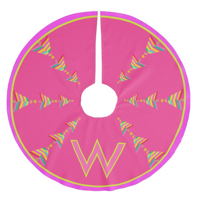 Jupon De Sapin En Polyester Brossé Monogramme rose de Noël géométrique Rainbow Stripe (Devant)