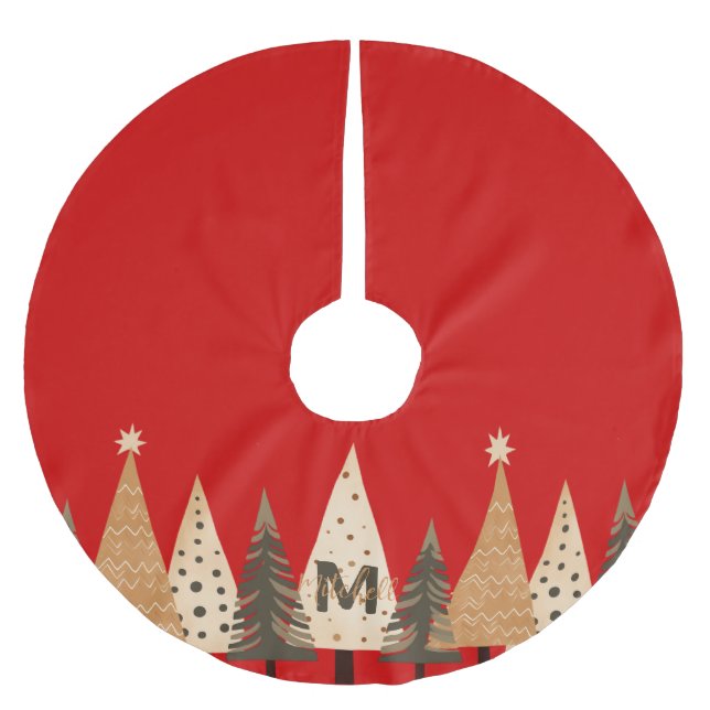 Jupon De Sapin En Polyester Brossé Monogramme rouge de la forêt d'hiver (Devant)